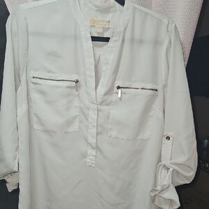 Michael Kors White Blouse with Zipper Pockets
